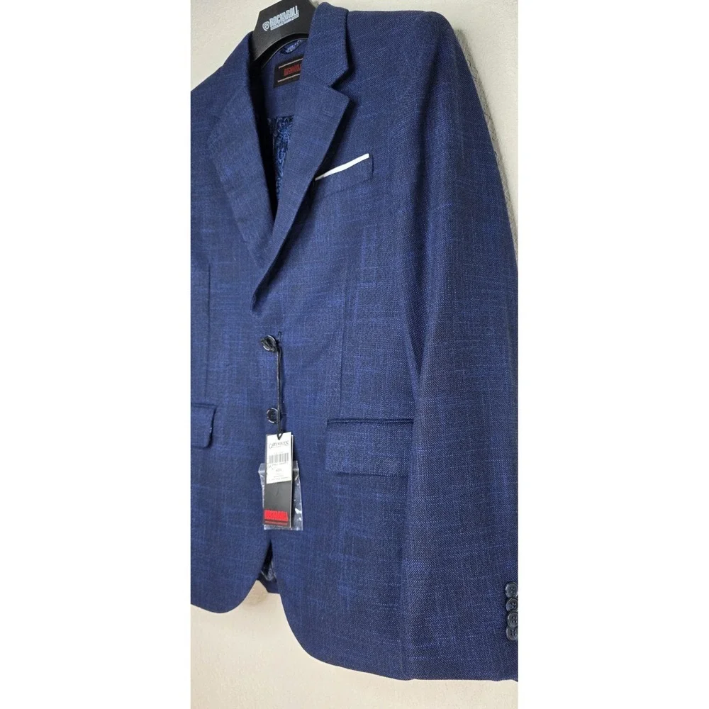 New Rock & Roll Basket Weave Sportcoat Western Navy Paisley Lined 40R Men Blazer
